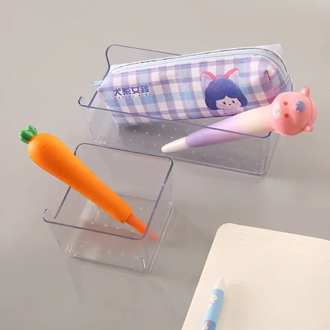 Desktop Storage Box Transparent PET Organizer For Stationery Makeup Jewelry Office Sundries Divider Case Clear Plastic Storage Bin
