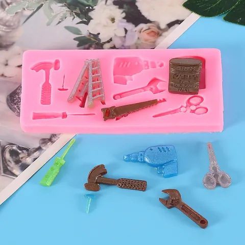 Moule en Silicone DIY Outils Quincaillerie Marteau Scie Clé Pince Chocolat Fondant Décoration de Gâteau Moule Série Armes