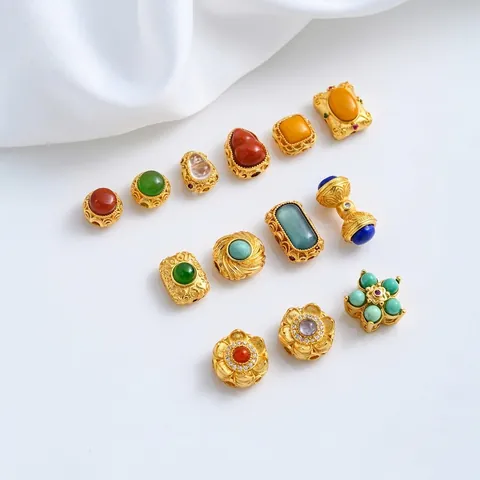 Messing 24K Verguld Natuurlijke Zuid-rode Agaat Zirconia Tussenkralen Voor DIY Sieraden Maken Traditionele Chinese Charms