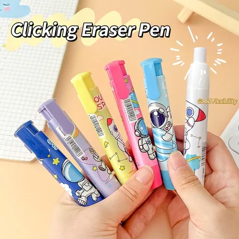 Creative Cartoon Retractable Eraser Pen Shaped Astronaut Outer Space Kids Stationery School Office Correction Supplies