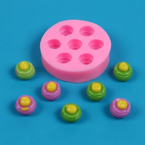 Multipurpose Mini Sandwich Dessert Silicone Mold Seven Hole Round Pink Baking Tray For Chocolate Candy Candle Resin DIY