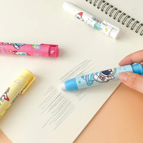 Creative Cartoon Retractable Eraser Pen Shaped Astronaut Outer Space Kids Stationery School Office Correction Supplies