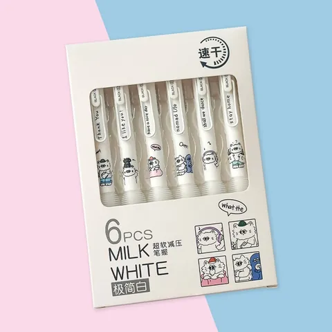 Minimalist White Retractable Gel Pens With Soft Ergonomic Grip 0.5mm ST Tip Quick Drying Black Ink Cartoon Writing Pens For School Office