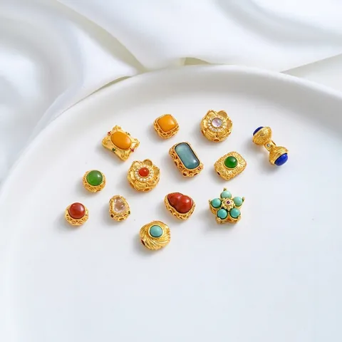 Messing 24K Verguld Natuurlijke Zuid-rode Agaat Zirconia Tussenkralen Voor DIY Sieraden Maken Traditionele Chinese Charms