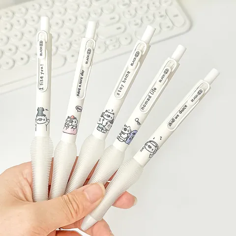 Minimalist White Retractable Gel Pens With Soft Ergonomic Grip 0.5mm ST Tip Quick Drying Black Ink Cartoon Writing Pens For School Office