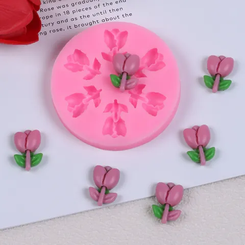 Moule à Pâtisserie en Silicone Tulipe 3D pour Gâteau Fondant Chocolat DIY Manuel Moule de Décoration en Silicone en Forme de Fleur Rose