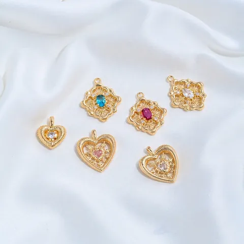 14K Gold Plated Brass Zirconia Heart Rhombus Pendants For DIY Necklace Bracelet Earrings Jewelry Making Vintage Charm Pendants For Women