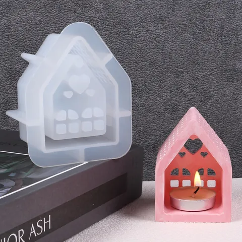 Molde de Silicona con Forma de Casa para Portavelas Hecho a Mano DIY Patrón de Corazón Herramienta de Artesanía de Resina Epoxi
