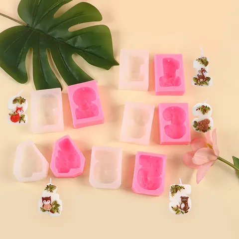 Creative Cartoon Forest Animal Birthday Number Silicone Mold Deer Fox Squirrel Owl Bear Cake Decoration Handmade Candle DIY Mold