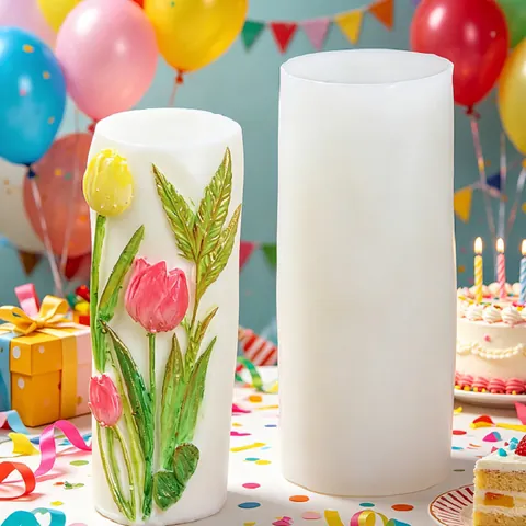 3D Tulip Flower Relief Silicone Mold For DIY Handmade Scented Candles Soap Resin Craft Baking Cake Decorating Tools White