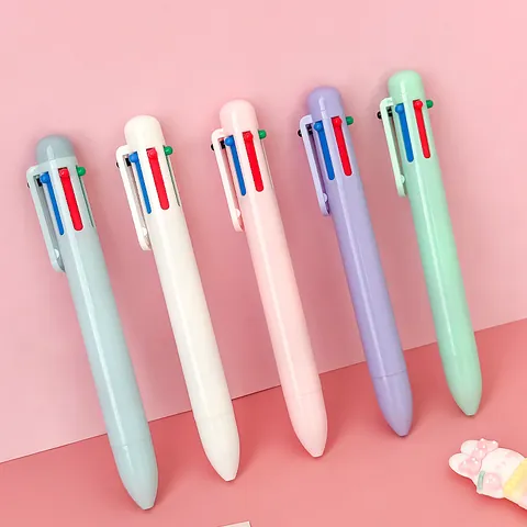 Cute Macaron 6-Color Retractable Ballpoint Pen Quick Drying Multi-Function Signature Pen For Student Exam Office Stationery