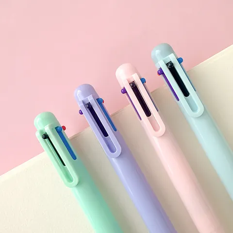 Cute Macaron 6-Color Retractable Ballpoint Pen Quick Drying Multi-Function Signature Pen For Student Exam Office Stationery