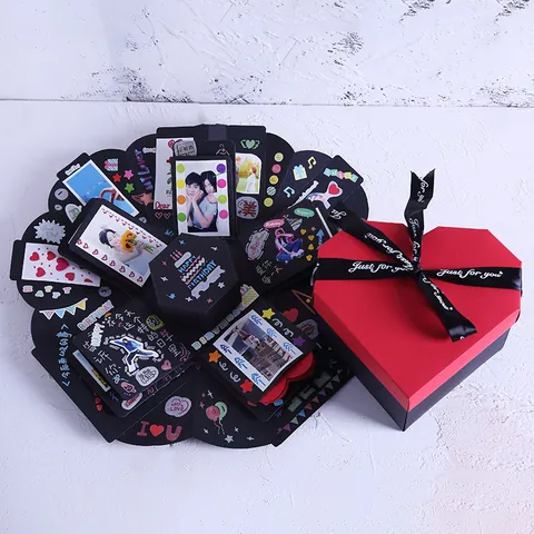 Caja de Explosión con Forma de Corazón DIY Sorpresa Caja de Regalo Álbum de Fotos de Cartulina Hecho a Mano para San Valentín