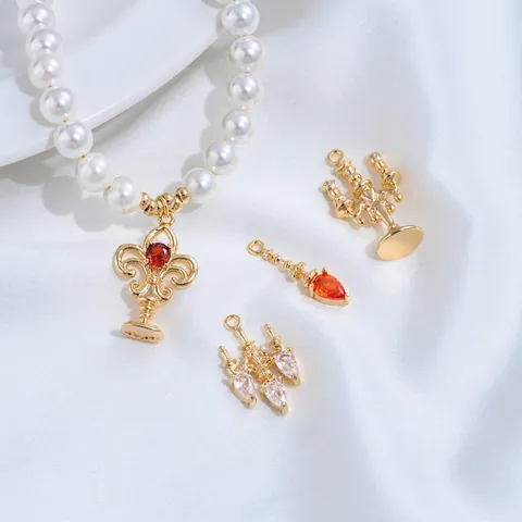14K Gold Plated Brass Zirconia Chandelier Fountain Wishing Well Pendant Vintage DIY Jewelry Making Necklace Bracelet Accessory