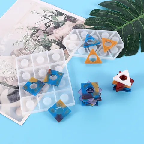 DIY Καλούπι Σιλικόνης Εποξειδικής Ρητίνης για Επιτραπέζια Διακόσμηση Στοίβαξη Θήκη Στυλό Βάζο Γεωμετρικά Σχήματα Τρίγωνο Τετράγωνο Εξάγωνο Εργαλείο Χύτευσης