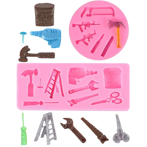 Moule en Silicone DIY Outils Quincaillerie Marteau Scie Clé Pince Chocolat Fondant Décoration de Gâteau Moule Série Armes