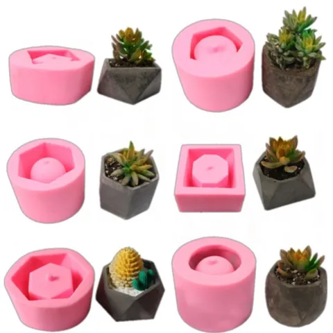 Moule en Silicone DIY pour Pot de Fleurs Géométrique Dessin Animé Jardinière de Succulentes Moule en Résine Plâtre Boîte