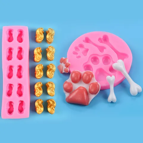 Süße Hundeknochen Katzenpfote Silikonform Für Fondant Schokolade Keks DIY Handwerk Rosa Weiß Backen Kuchen Dekorieren Werkzeug