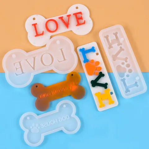 DIY Silicone Pet Tag Molds Bone Shape Letter Print Resin Casting Molds For Keychain Ornaments Dog House Love Luxury Patterns