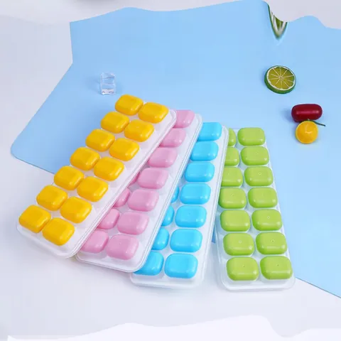 DIY Silicone Ice Cube Tray With Lid Soft Bottom Square Ice Cube Mold For Kitchen Homemade Ice Cream Reusable Freezing Tool