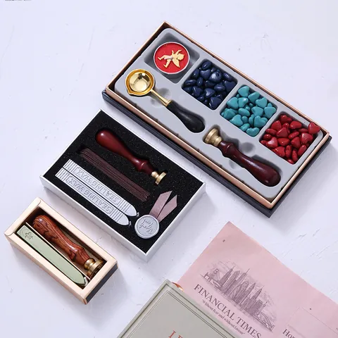 Vintage Wax Seal Stamp Set Retro Sealing Wax Beads With Wood Handle Melting Spoon Candles For Envelope Invitations Gift Kit