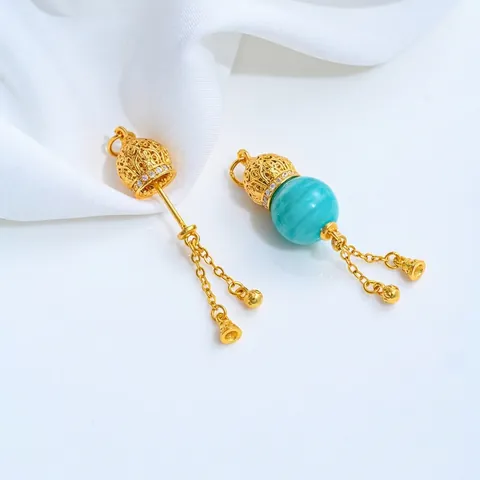 Messing 24K Verguld Holle Kalebas Hanger Sluiting Met Strass Ingelegd DIY Sieraden Maken Onderdelen Connector G978
