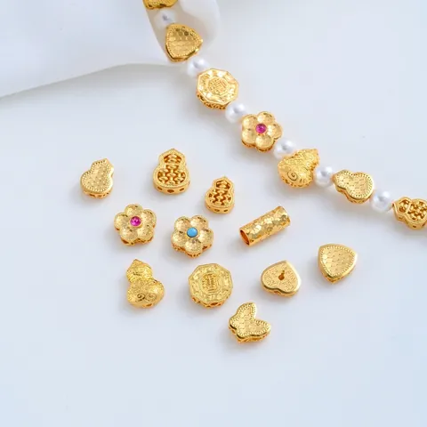24K Vergoldet Messing Abstandshalter Perlen Herz Schmetterling Kalebasse Pflaumenblüte Form Für DIY Schmuckherstellung Zubehör Perlen