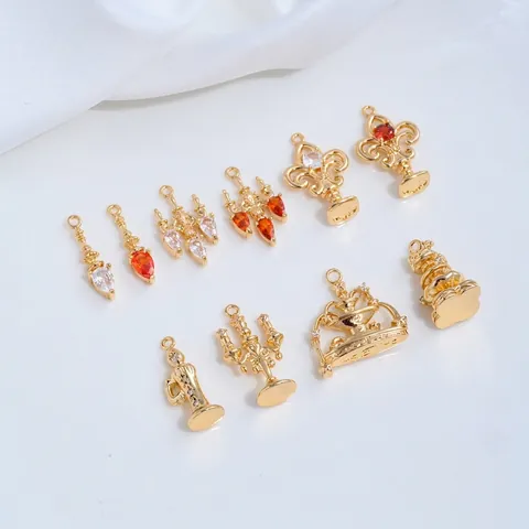 14K Gold Plated Brass Zirconia Chandelier Fountain Wishing Well Pendant Vintage DIY Jewelry Making Necklace Bracelet Accessory
