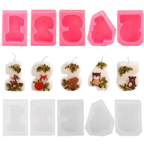 Creative Cartoon Forest Animal Birthday Number Silicone Mold Deer Fox Squirrel Owl Bear Cake Decoration Handmade Candle DIY Mold