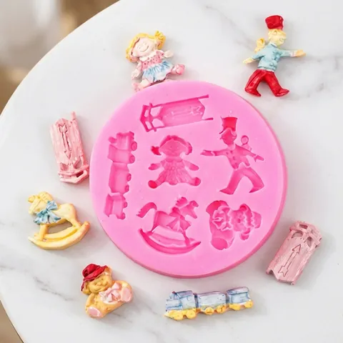 Stampo in Silicone a Forma di Cavallo a Dondolo e Soldato per Decorazione Torte in Pasta di Zucchero Cioccolato Rosa