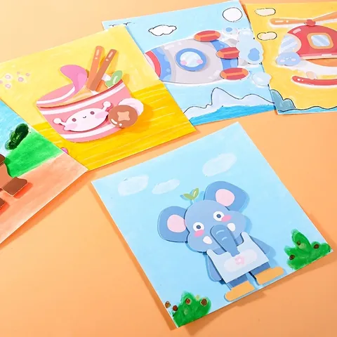 Cartoon 3D Stickers Kids DIY Handmade Puzzle Paster Guka Educational Toy Girls Creative Art Craft Activity Paper Sticker