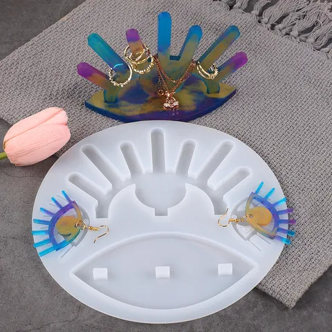 DIY Böser Blick Silikonform Für Schmuck Aufbewahrung Rack Harzgussform Für Ring Halskette Ohrring Ständer Haus Dekor