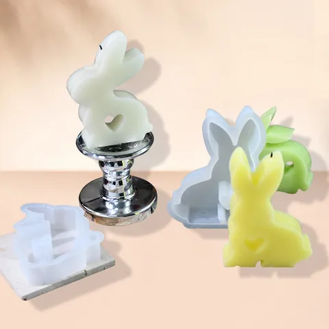 Molde de Silicona de Conejo de Pascua Para Hacer Velas de Aromaterapia Forma de Corazón Conejo Molde de Yeso DIY Lindo Adorno de Conejo de Pascua Molde de Resina