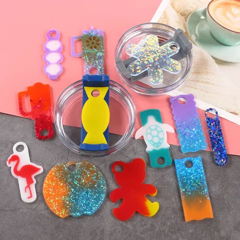 Moule En Silicone Pour Résine Époxy DIY Pour Décoration De Paille Étiquette De Gobelet Pendentif De Fermeture Éclair Moule Pour Porte Clés Bijoux Artisanat