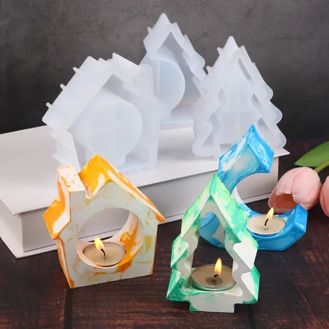 DIY Christmas Tree House Candle Holder Silicone Mold Resin Casting Mold For Christmas Ornament Plaster Cake Decoration