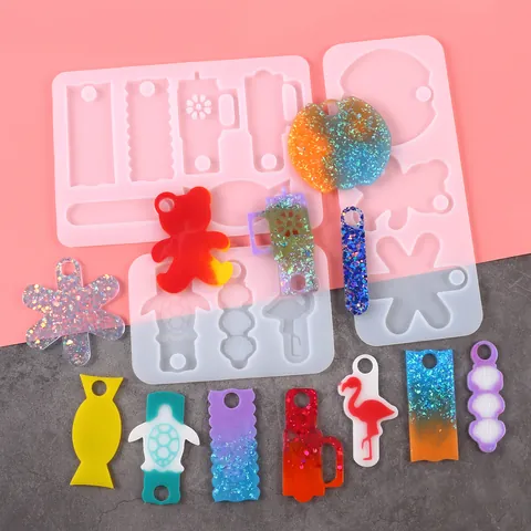 Moule En Silicone Pour Résine Époxy DIY Pour Décoration De Paille Étiquette De Gobelet Pendentif De Fermeture Éclair Moule Pour Porte Clés Bijoux Artisanat