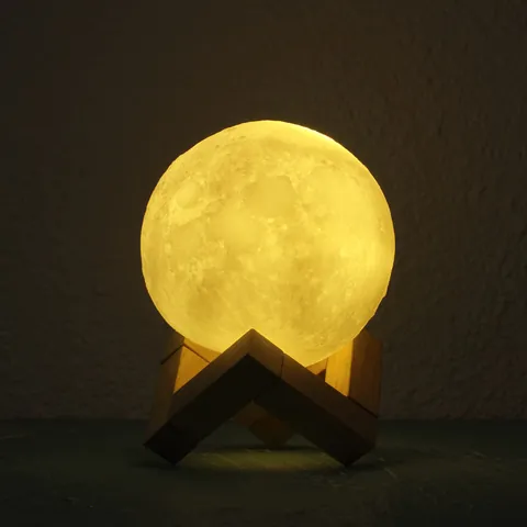 3D Moon Night Light With Wooden Stand Eye Protection Soft Light Table Lamp For Kids Bedroom Decor Atmosphere Desk Light