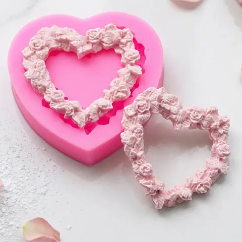 Hochzeit Thema Herz Rosenrand Silikonform Für Fondant Schokolade Backen Süßigkeiten Kuchendekoration Rosa Blumen Herz Form