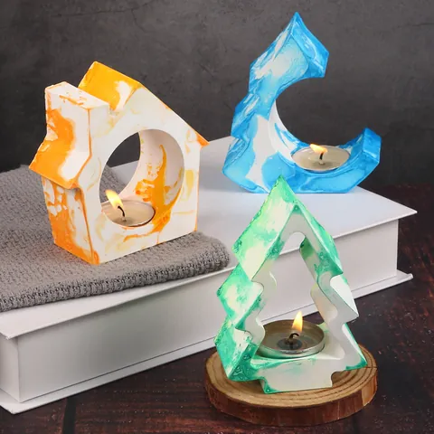 DIY Christmas Tree House Candle Holder Silicone Mold Resin Casting Mold For Christmas Ornament Plaster Cake Decoration