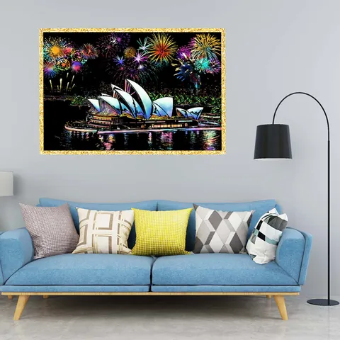 DIY City Night Scene Scratch Painting Large Size Colorful Fireworks Landmark Architecture Art Paper Stress Relief Home Decor