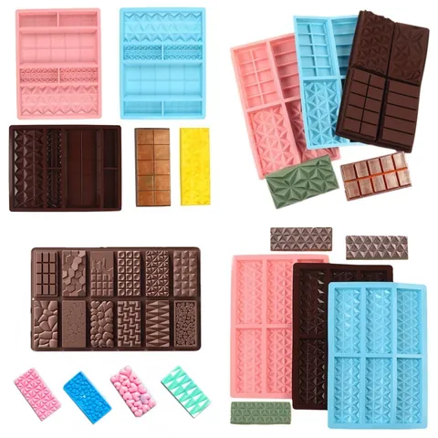 Moule à Chocolat en Silicone de Qualité Alimentaire Moule à Chocolat Dubaï Rectangle Motif Gaufre Barre de Chocolat Outil de Cuisson Moule à Gâteau DIY