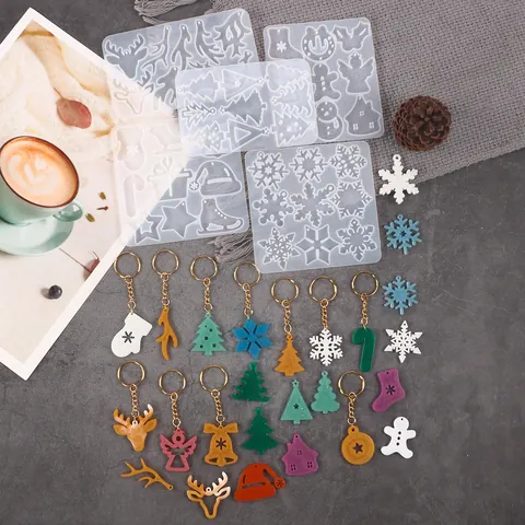 DIY Christmas Silicone Mold For Jewelry Making Snowflake Reindeer Tree Shape Resin Casting Tool For Pendant Keychain Accessories Handcraft