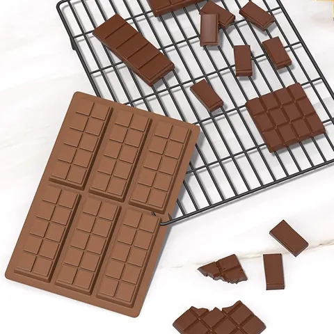 Flexible Silicone Chocolate Mold Rectangular Cavity Waffle Strip Bar Candy Mold DIY Baking Tools For Home Kitchen Brown