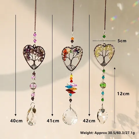 Heart Tree Of Life Crystal Suncatcher Hanging Ornament Zinc Alloy Natural Stone Wind Chime For Garden Window Home Decor Rainbow Maker