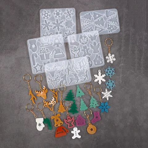 DIY Christmas Silicone Mold For Jewelry Making Snowflake Reindeer Tree Shape Resin Casting Tool For Pendant Keychain Accessories Handcraft