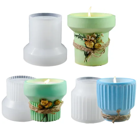 DIY Silicone Mold For Aromatherapy Candle Flower Pot Ornament Translucent Injection Molding Striped Geometric Squishy Mold Tool