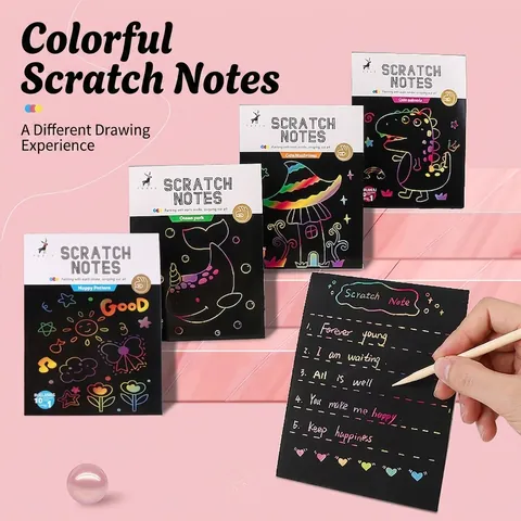 Rainbow Scratch Art Note Paper DIY Drawing Stationery For Kids Students Scratch Note Pad Creative Art Painting Supplies With Stylus