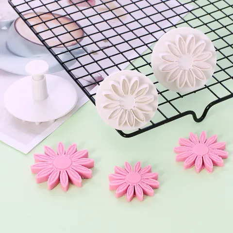 Sunflower Gerbera Daisy Fondant Plunger Cutter Plastic Flower Cookie Biscuit Mold Cake Decorating Tools Baking Accessories