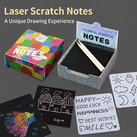 Nota de Arte de Rascar Láser Holográfico para Niños Juego de Papelería de Dibujo Creativo DIY Con Herramientas de Raspado