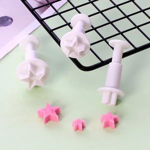 Star Plunger Cutters For Cake Decoration Fondant Cookie Cutter Plastic Star Spring Embossed Molds Baking Tools DIY Molds